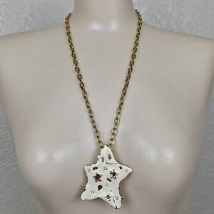 FO Fernando Originals Cream Enamel Star‎ Pendant Necklace Abstract Haute Couture